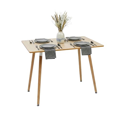 Relaxdays Table à Manger rectangulaire en MDF et Bambou, 4 pers., scandinave, Naturel, 75 x 110 x...