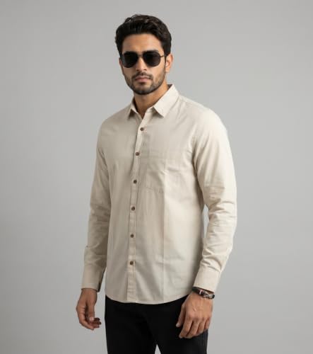 Image of Amazon Brand - INKAST Men Solid Cotton Shirt | Casual Wear | Basic Essential Plain Everyday & Office Wear | Full Sleeve | Regular Fit