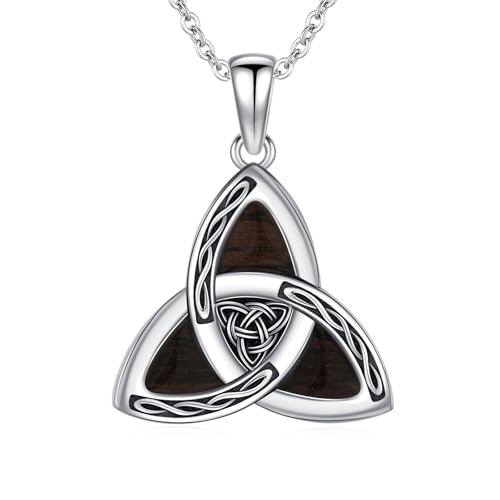 Ebony Necklace for Men 925 Sterling Silver Claddagh/Celtic Irish Necklace Real Ebony Viking Pendant Hypoallergenic Jewelry Gifts for Men Women