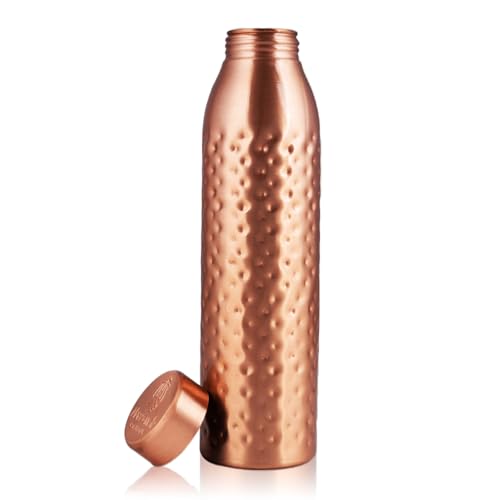 NORMAN JR Kupfer-Wasserflasche 1L Geschenkbox mit 1 Stück Gehämmert ein ayurvedisches Gefäß aus reinem Kupfer hilft Ihnen mehr Wasser zu trinken mit vielen gesundheitlichen Vorteilen