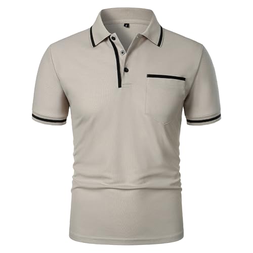 Men Casual Paul Collar T Shirt Classic Comfy Golf Sport Pullover Tops Summer Breasted Pocket Exercise Polo Shirt (Light Grey,X-Large)