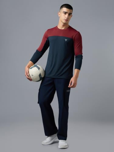 Image of TECHNOSPORT Men's Colourblock Slim Fit Round Neck T-Shirt TECHNOCOOL+ Half Sleeve Slip On Polyester for Gym Running Workout UPF50+ Anti Odour
