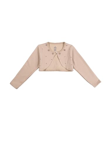 Image of KiddoPanti Girls Fleece Crop Length Shrug | Cotton Poly Fleece Fabric |Sequin Patch on Chest | Front Open Pearl Button Closure | Crop Length, Full Sleeve | Lightweigth & Breathable Girls Shrug
