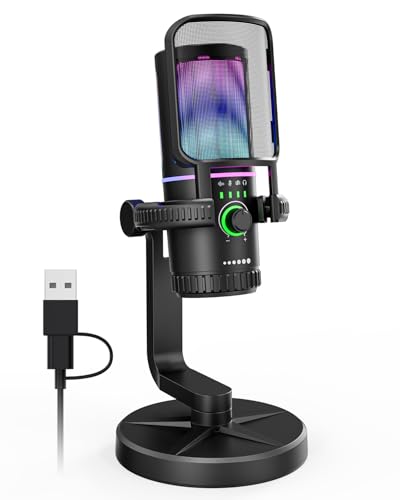 SINWE Gaming Mikrofon mit Geräuschunterdrückung & Verstärkungsregelung - USB PC Mikrofon für Streaming, Gaming, Podcasts, PC, PS4 - Inklusive Pop-Filter, Shock Mount, Quick...