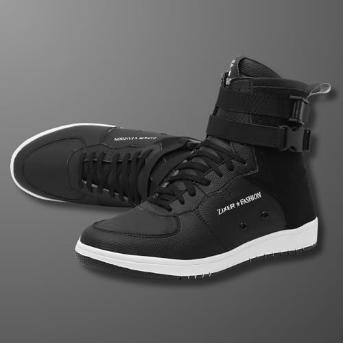 Zixer Men's Synthetic Leather High Top Casual Shoes for Men Sneakers || Mens Boys Stylish Chunky Ankle Black White Sneakers for Men || Jorden Shoes for Man (Black)