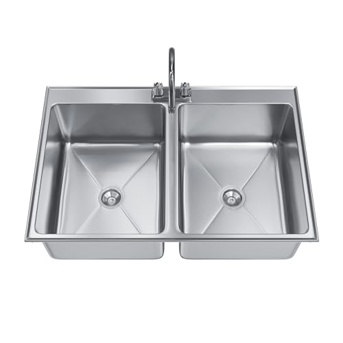 Image of Stainless Steel 2 Compartment Drop-In Sink. Bowl 16 in. x 20 in. x 12 in. With Faucet