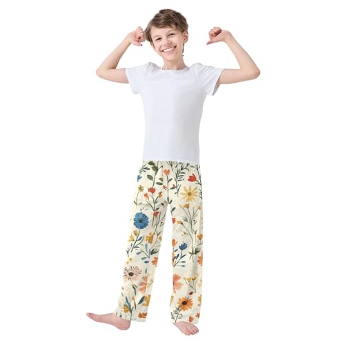 Boys' Pants Colorful Bohemian Wildflowers Long Bottoms Jogger Pants Elastic Waist Trousers with Pockets S-XL2