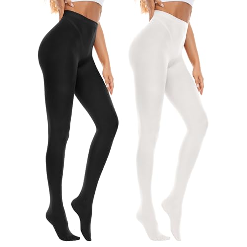 Image of American Trends Tights for Women, 80D Semi Opaque High Waisted Pantyhose, Footed Run Resistant Dance Tights Stockings