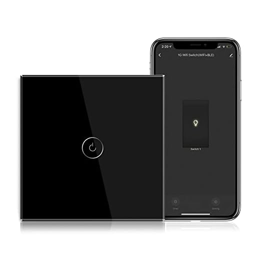 BSEED Interruptor de Sensor Táctil WIFI Inteligente (Se Requiere Línea Neutra) Alexa y Google Home Work con Tuya Para Interruptores de Luz de Pared con Placa de Cristal Negro 1 Gang 1 Vía Negro