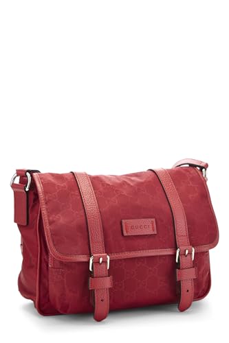 Pre-Loved Red GG Nylon Buckle Flap Messenger Small, Red2