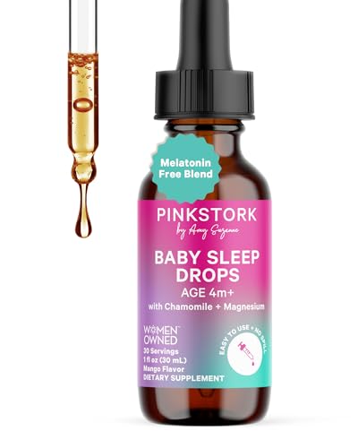 Image of Pink Stork Baby Sleep Drops, Naturally Support Sleep Without Melatonin for Infants, Toddlers, and Kids, Aid Sleep with Chamomile and Magnesium, Baby Essentials for Bedtime, 1 oz, 30 Servings