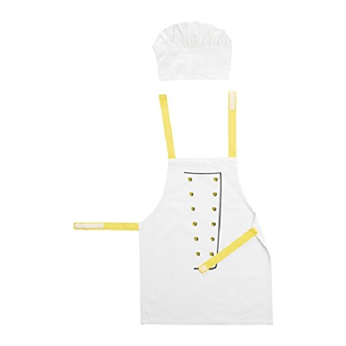 toppklocka de los niños delantal con un gorro de cocinero, color blanco/amarillo