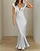 Halfisland Womens Summer Satin V Neck Cap Sleeve Backless Maxi Dress Elegant Twist Cut Out Midi Dresses Wedding Guest Silver