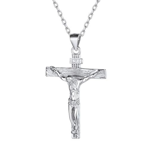ChicSilver Personalized 925 Sterling Silver Catholic Jesus Christ on INRI Cross Crucifix Pendant Necklace for Women Men(with Gift Box)