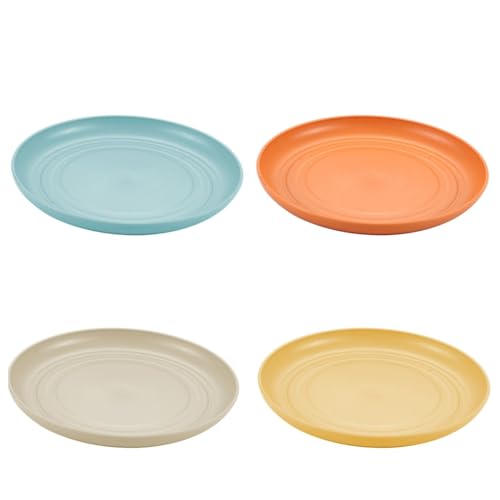 GUEDKIKL Lot de 4 assiettes rondes en plastique, diamètre 15 cm, assiettes à goûter, plats à salade réutilisables, incassables pour cuisine, restaurant