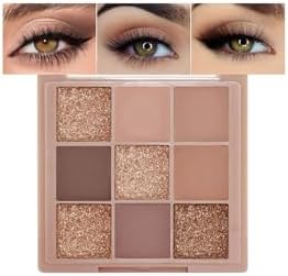 Paleta de sombras de ojos en 9 tonos nude, paletas de maquillaje de sombras de ojos naturales para mujeres, paleta de sombras de ojos en tonos neutrales y claros, de larga duración,