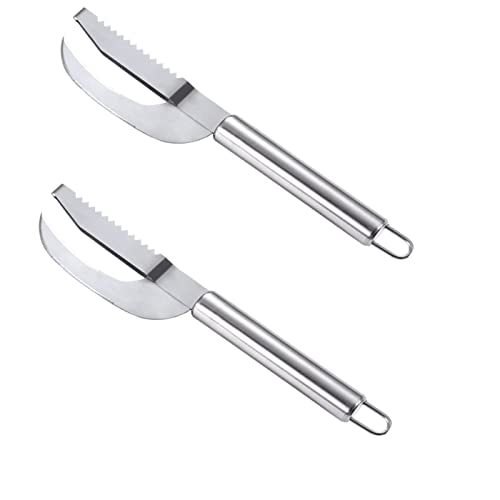 Fish Scale Knife Cut/Scrape/Dig 3-in-1, 2Pcs Multifunction Fish Scaler Remover, Premium Stainless Steel Sawtooth Easily Fish Descaler Knife Scale Scraper Tool Kitchen Cover