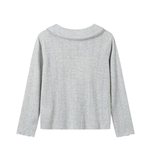 Mud Kingdom Girls Shirts Peter Pan Collar Eyelet Long Sleeve Button Down Blouse Casual Cotton Tops2