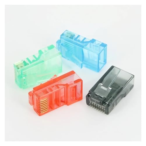 Conector de red RJ45 CAT5 multicolor, pasacables de cristal con 50 piezas de cabezal rojo 5