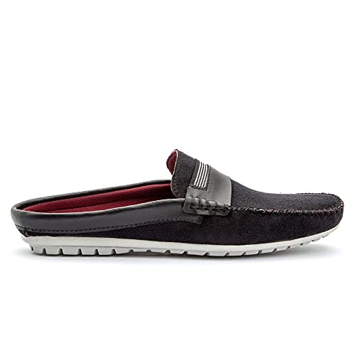 Mule Com Sola Costurada Tênis Aberto Casual Em Couro Camurça Estilo Mocassim Cor:Preto;Tamanho:40