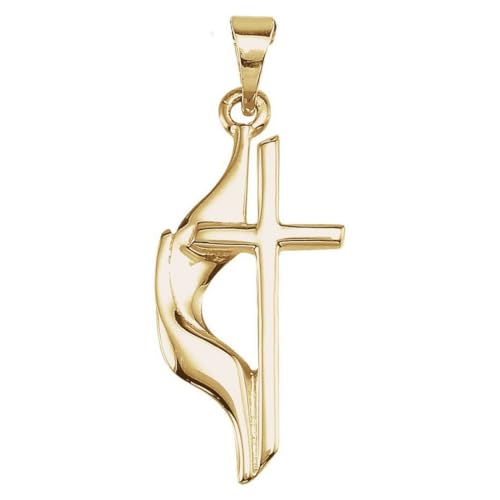 JewelryWeb 14k Solid Yellow Gold Methodist Religious Faith Cross Pendant Necklace-Pendant for Women in