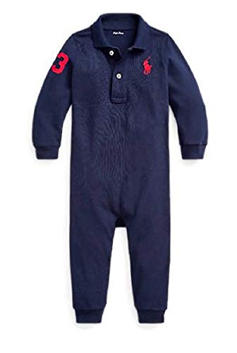 Image of Ralph Lauren Baby Boy Cotton Mesh Polo Coverall Big Pony (12 Months, Cruise Navy)