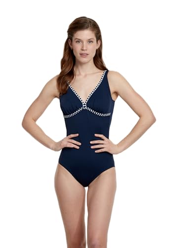 Sunmarin Badeanzug Einteiler mit tiefen Rücken Nachtblau großer Cup Softstütze