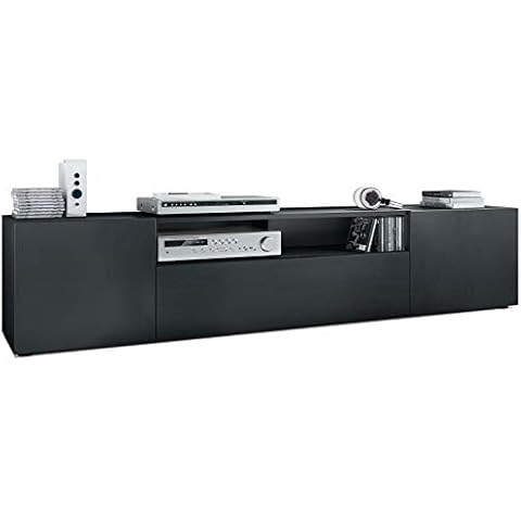 Vladon Lowboard Mogan, TV-Kommode mit 2 Türen, 1 Klappe und 1 offenes Fach, Schwarz matt/Schwarz matt Cover