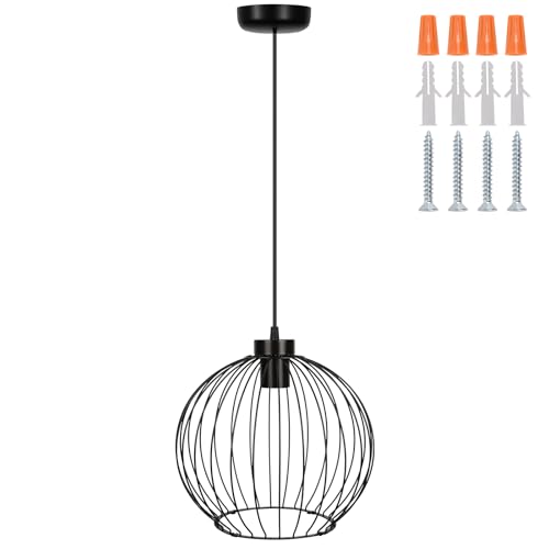 Black Ball Modern Industrial Chandelier – DIY Metal Cage Pendant Light Fixture, E26 Base (No Bulb), Assembly Required, for Living Room, Kitchen, Dining Room, Bedroom, Farmhouse, Bar, Café