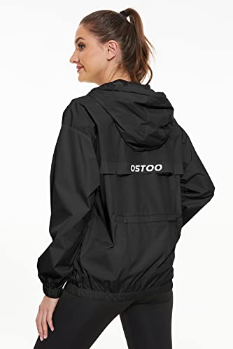 Ostoo Women's Running Cycling Lightweight Rain Jacket Waterproof With Hood Hiking Wind Breakers Pullover(Black,Xl) #TOP2