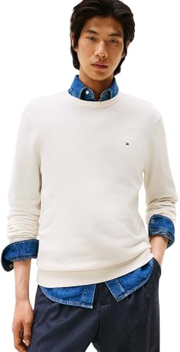 Tommy Hilfiger Pull Homme Essential Cotton avec Col Ras-du-Cou, Ivoire (Ivory Petal), XL