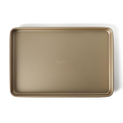 Image of Martha Stewart Gallen 13 x 9 Inch Nonstick Carbon Steel Cookie Sheet - Champagne Durable Baking Pan for Cookies, Brownies & Roasting