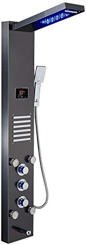 LED Shower Panel Tower, Rainfall Shower Head with Rain Massage Body Jets Shower System, Black