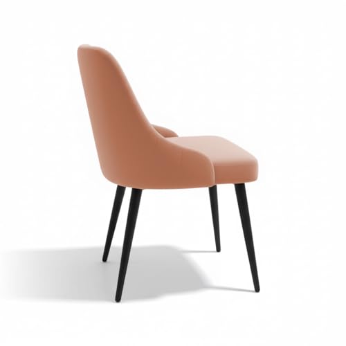 Image of Finch Fox Taskpro Modern Unique Velvet Upholstered Seating Living Room Dining Chair with Black Metal Legs in Peach Color