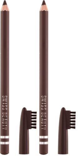 Image of Swiss Beauty Waterproof Eyebrow Pencil With Brush | Smudge Proof Eyebrow Definer Pencil | Shade - 02 Dark Brown, 1.5G| (Pack of 2)
