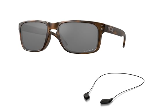 Oakley OO9102 Sunglasses Bundle: OO 9102 HOLBROOK 9102F4 Holbrook Matte Brown Tortoise and Large Black leash Accessory kit2