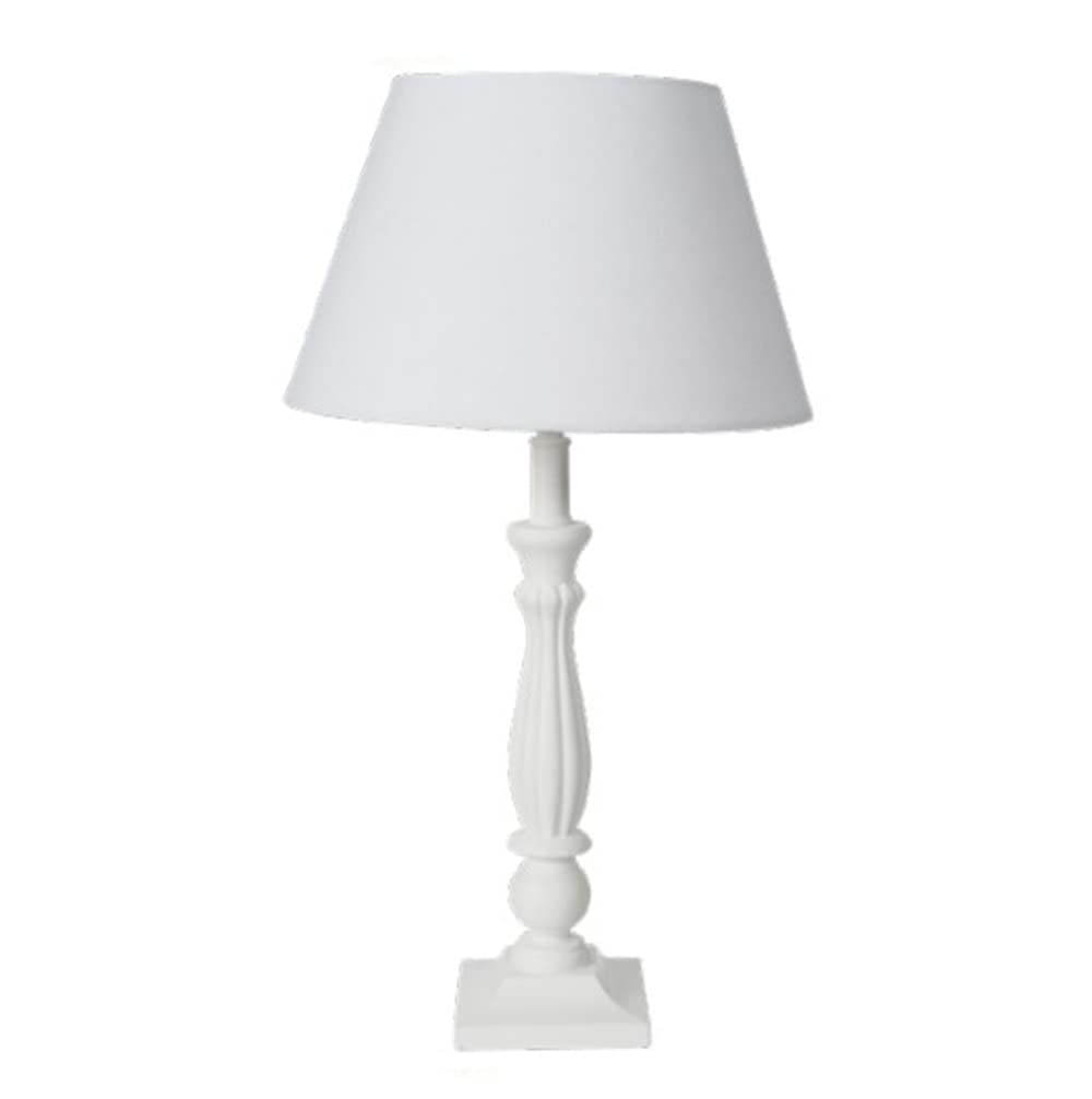 Lampada da Tavolo in Legno con Cappa in Lino Bianco Tilde Vintage Shabby Chic D.11,5XH.55 cm