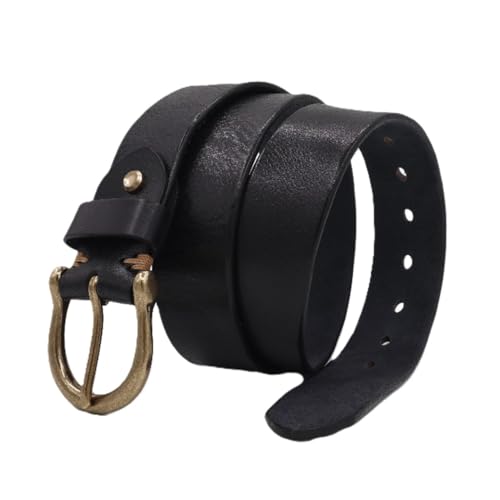 Mens Womens Belt 3.8cm Wide 4mm Thick Genuine Leather Strap Vintage Solid Brass Circle Buckle Gift Box Packaging