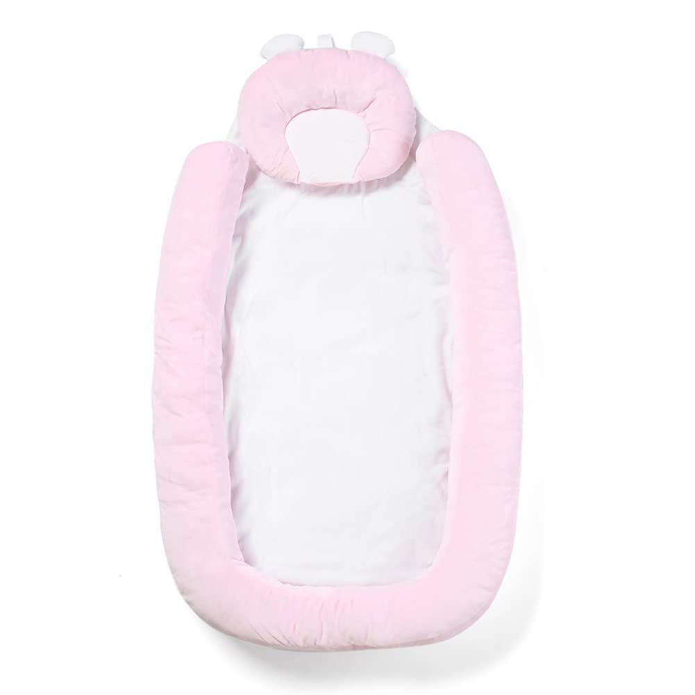 Baby Lounger Newborn Sleeping Lounger Baby Sleep Nest Pod 87×45×8cm Portable Multifunctional Bionic Bed Cotton Breathable Travel Cot Crib Mattress 0-24 Months,Pink