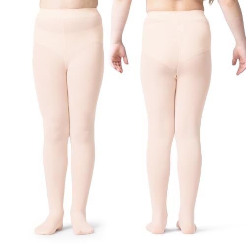 Image of Silky Toes Girls Opaque Microfiber Tights 1-2 Pairs Black White or Colored Nylon Stockings for Kids - ballet footed tights