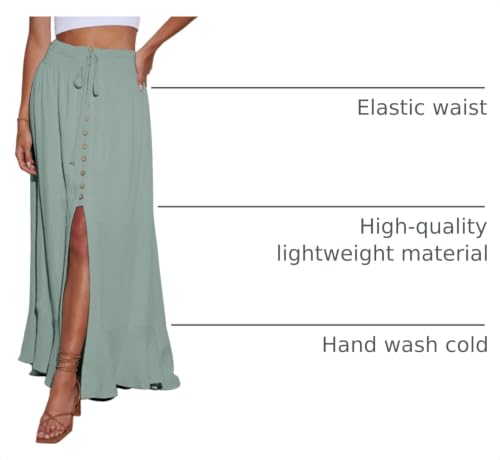 Image of Minclouse Women's Elastic Tie Waist Button Down Maxi Skirts Casual Loose Flowy Swing Slit Front Dress