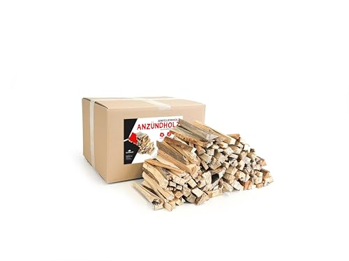 Anzündholz 8 kg | Kammergetrocknetes Kaminholz zum Anzünden | ca. 17cm Anzündstäbchen aus Nadelholz | Ofenfertiges Anmachholz im Karton für Kamin Ofen Grill & Feuerschale