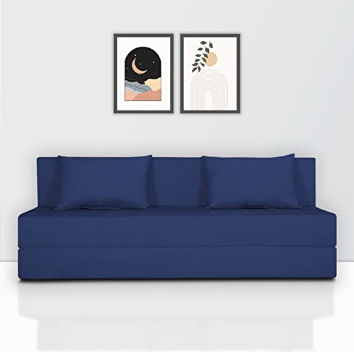 Image of Adorn India Easy 4 Seater Sofa Cum Bed (Alyn Pattern) Size 6' X 6' Ft (Blue Color) (1 Year Warranty)