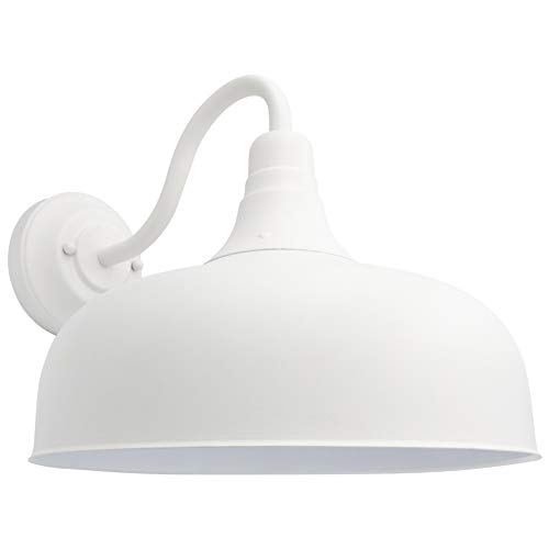 Authentic Crazy Deals Maxxima 12 in. Farmhouse Outdoor LED Gooseneck Barn Light, White Finish, LED Wall Light 1000 Lumens, 5000K Daylight