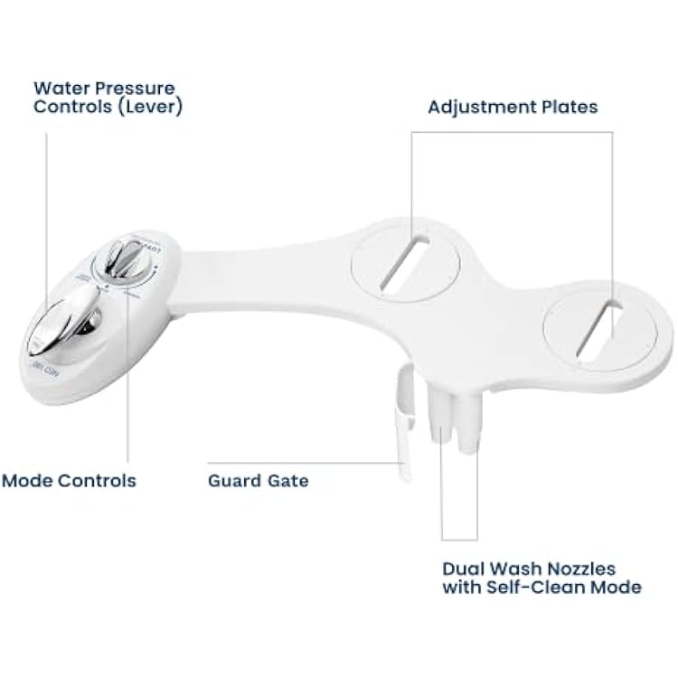 LUXE Bidet NEO 180 - حزمة القيمة من 2 - التنظيف الذاتي ، الفوهة المزدوجة ، ملحقات بيديت غير كهربائية لمقعد المرحاض مع ضغط المياه القابل للتعديل ، الغسيل الخلفي والأنثوي ، التحكم في الرافعة (الأبيض والأزرق)