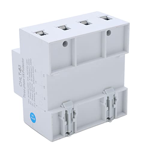 AC230-300V Trifásico Carril DIN Voltímetro Amperímetro Sobretensión Protector contra Sobrecorriente Restablecimiento Automático Pantalla Digital Voltaje Corriente Tiempo Real(63A)