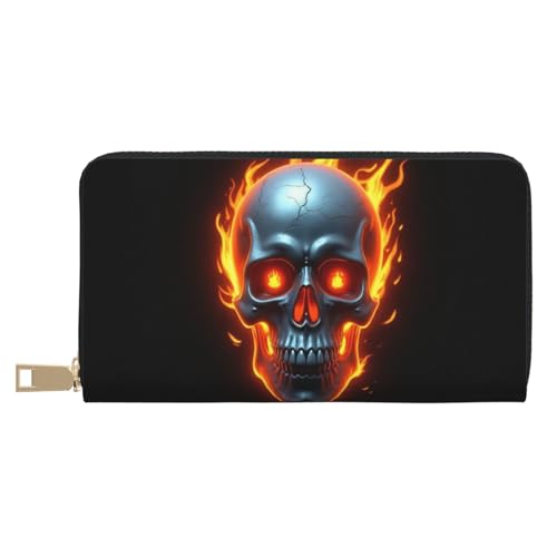 Cool Blue Fireball Print Wallet Women, Leather Bifold Multi Card Wallet, Long Purse Women's Wallets