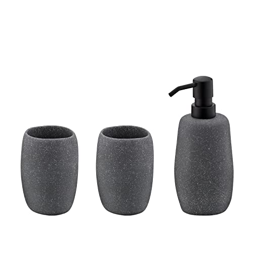 kela Roda 390239 Bathroom Set 3-Piece Cement Grey 2x Cups 1x Soap Dispenser 200 ml, Gray, 26x22x9cm