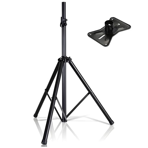Image of Universal Speaker Stand Mount Holder Heavy Duty Tripod w /Adjustable Height, Compatible Insert Easy Mobility Safety Pin and Knob Tension Locking for Stability,Black Speaker Stand