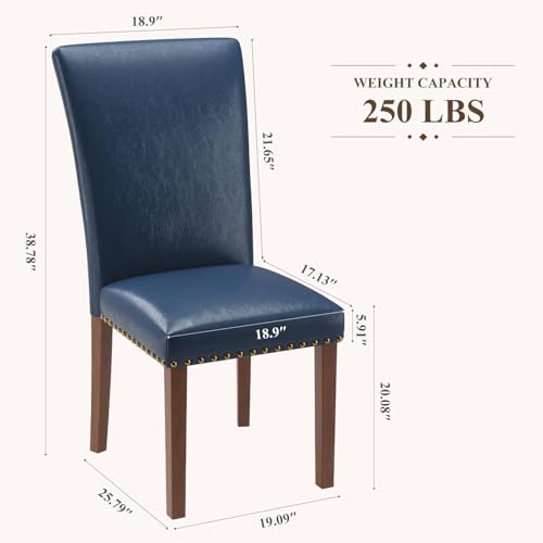 Image of Farmhouse Dining Chairs Set of 2, High Back with Wooden Legs and Nailhead Trim, Modern Fabric Dining Room Chair for Kitchen /Restaurant